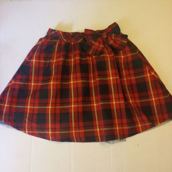 Girls elastic waist  plaid A line skirt with bow accent - Picture 1 of 8